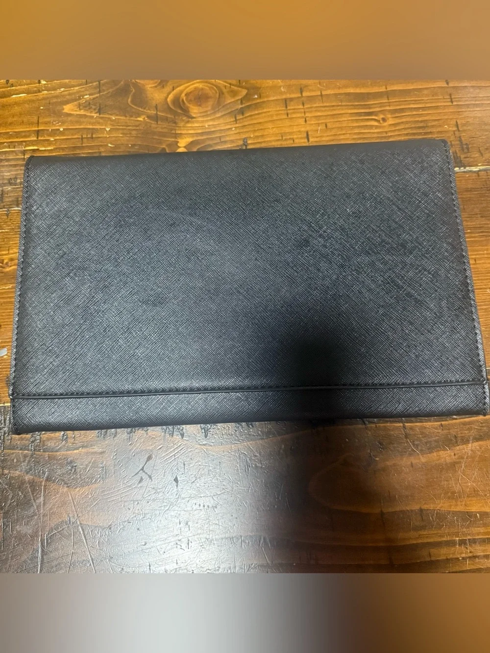 Black Faux Leather Clutch with Gold Hardware, Stud Details & Chain Strap